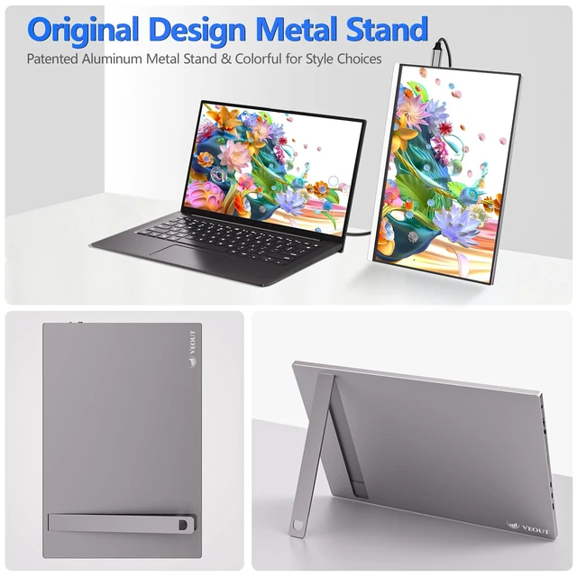 Alt view image 5 of 7 - 16" Portable Monitor with Built-in Stand, IPS Vertical Monitor, USB-C & Mini HDMI External Laptop Screen, Second Display for PC, MacBook, iPad, Phone, Travel & Office