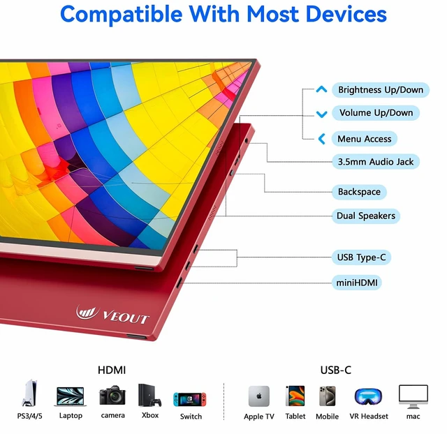 Alt view image 4 of 7 - 16Inch Pink Portable Monitor for Laptop, 1920x1200P IPS 16:10 Computer External Screen, 100% sRGB Stand Support Freesync, for Girl Phone, PC Home Use