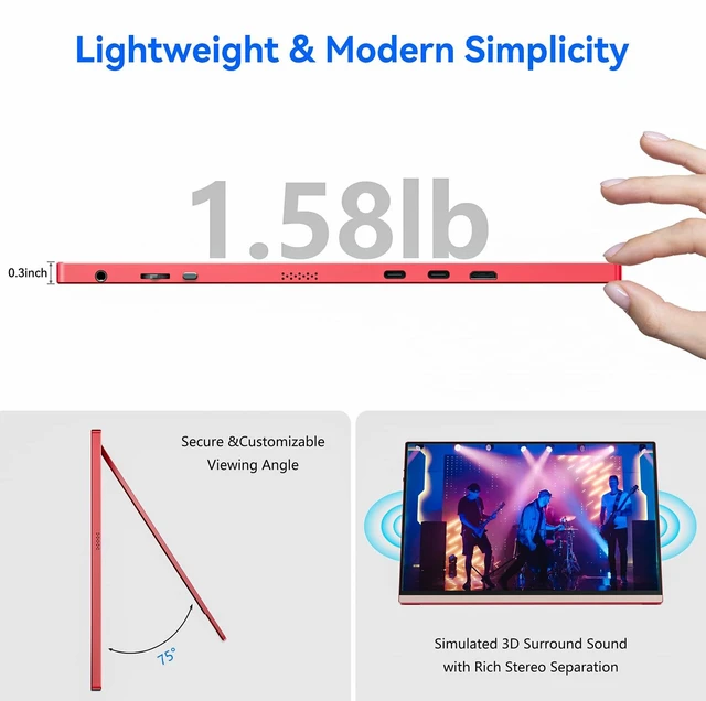 Alt view image 6 of 7 - 16Inch Pink Portable Monitor for Laptop, 1920x1200P IPS 16:10 Computer External Screen, 100% sRGB Stand Support Freesync, for Girl Phone, PC Home Use