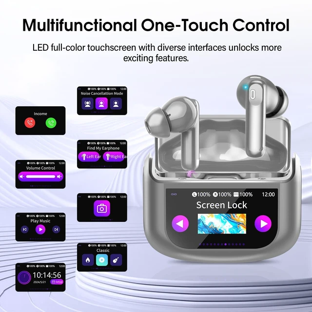 Alt view image 5 of 7 - Wireless Earbuds, AI Translation Earbuds Real Time Touch Screen, Grey 5 EQ Modes, 48H AI Ear Buds with ANC Noise Cancelling/Transparency Mode, IPX7 Waterproof, 164 Language/7 Translation Modes