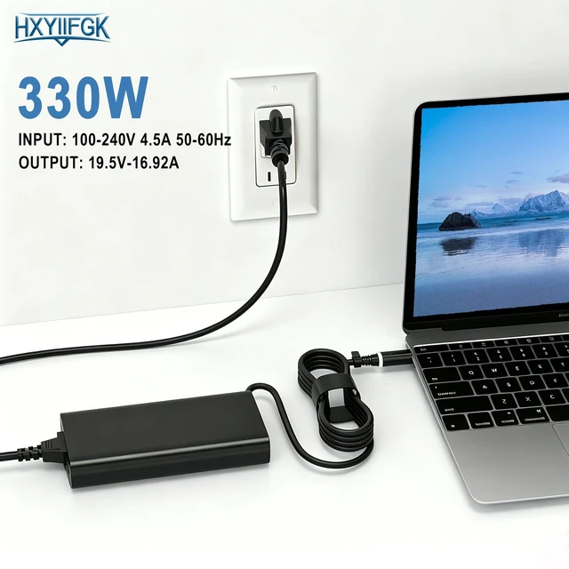 Alt view image 3 of 7 - 330W 19.5V 16.92A Laptop Charger Compatible with Dell Alienware M18 R2/R1 M16 X16 X17 R2,M17 R3/R4,Area-51m R2,G15 5530/5535,G16 7630/7620,Precision 7780 DA330PM190 LA330PM190 Power Cord