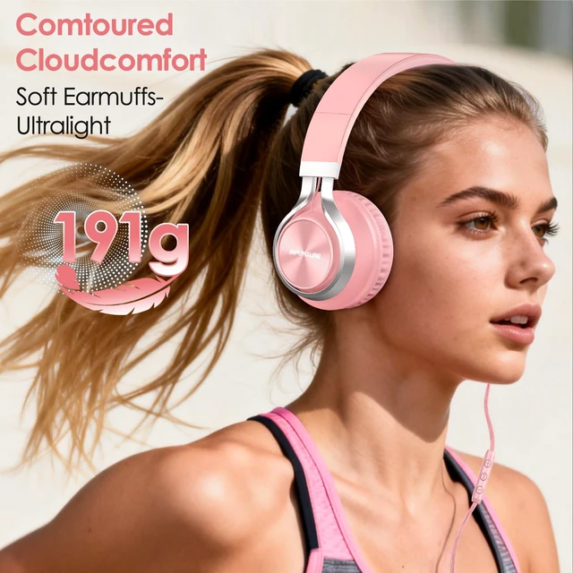 Alt view image 5 of 7 - USB C Headphones Wired with Mic & Volume Control, Noise Isolating Over-Ear Headphones, Tangle-Free Plaiting Line, Foldable Headphone for School/Travel/iPad,Tablet,iPhone 17/16/15(Pink)