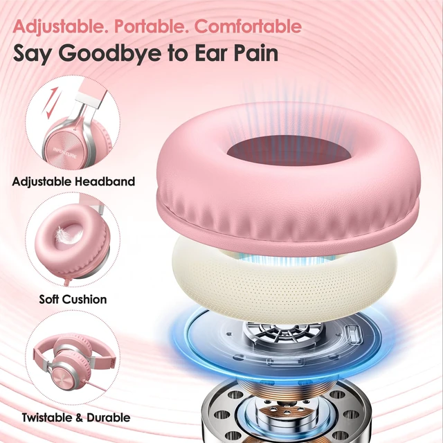 Alt view image 7 of 7 - USB C Headphones Wired with Mic & Volume Control, Noise Isolating Over-Ear Headphones, Tangle-Free Plaiting Line, Foldable Headphone for School/Travel/iPad,Tablet,iPhone 17/16/15(Pink)