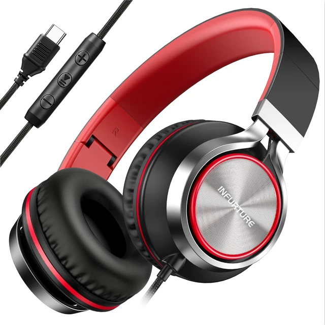 Main image of USB C Headphones Wired with Mic & Volume Control, Noise Isolating Over-Ear Headphones, Tangle-Free Plaiting Line, Foldable Headphone for School/Travel/iPad,Tablet,iPhone 17/16/15