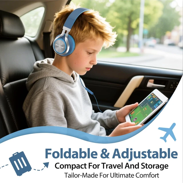 Alt view image 2 of 7 - USB C Headphones Wired with Mic & Volume Control, Noise Isolating Over-Ear Headphones, Tangle-Free Plaiting Line, Foldable Headphone for School/Travel/iPad,Tablet,iPhone 17/16/15