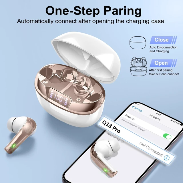 Alt view image 5 of 7 - Wireless Earbuds Stereo Sound in Ear Headphones, 47H Playtime, LED Display Noise Cancelling EarBuds Deep Bass with 4 Mic ENC Clear Calls, Bluetooth 5.4 Headphones, Touch Control, IP7 Waterproof