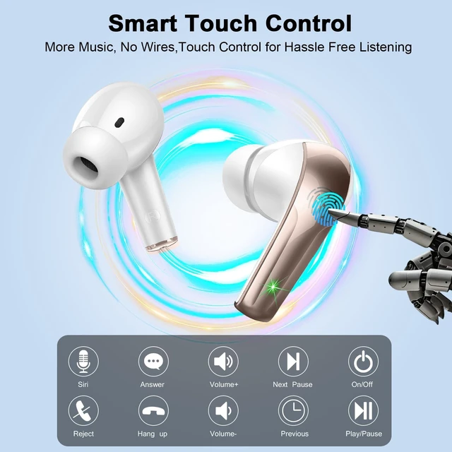 Alt view image 6 of 7 - Wireless Earbuds Stereo Sound in Ear Headphones, 47H Playtime, LED Display Noise Cancelling EarBuds Deep Bass with 4 Mic ENC Clear Calls, Bluetooth 5.4 Headphones, Touch Control, IP7 Waterproof