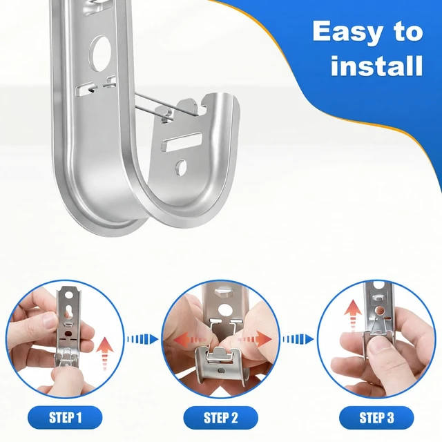 Alt view image 4 of 7 - 3/4 Inch J Hooks Wall Mount Cable Support, 50 Pack with Retainer Clips 16-Gauge Galvanized Steel, Up to 50 lb; Holds About 7 CAT6 Cables for Ethernet, Coax & Fiber, Screws Not Included