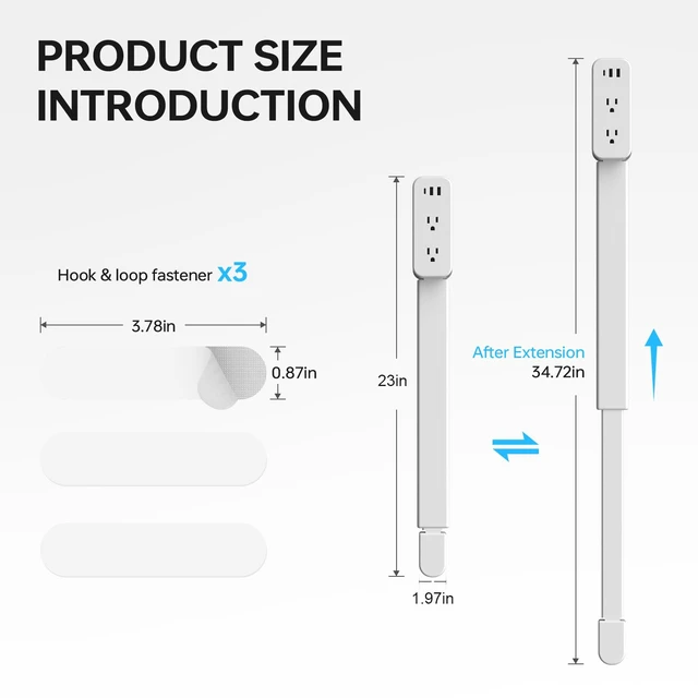 Alt view image 6 of 6 - 35 Inch Retractable Outlet Extender Stick, 360° Rotation Coverage Extend 23 to 35 inches, Access Hard-to-Reach Socket, Designed for Behind Couches, Nightstands, Desks, and More,Beige