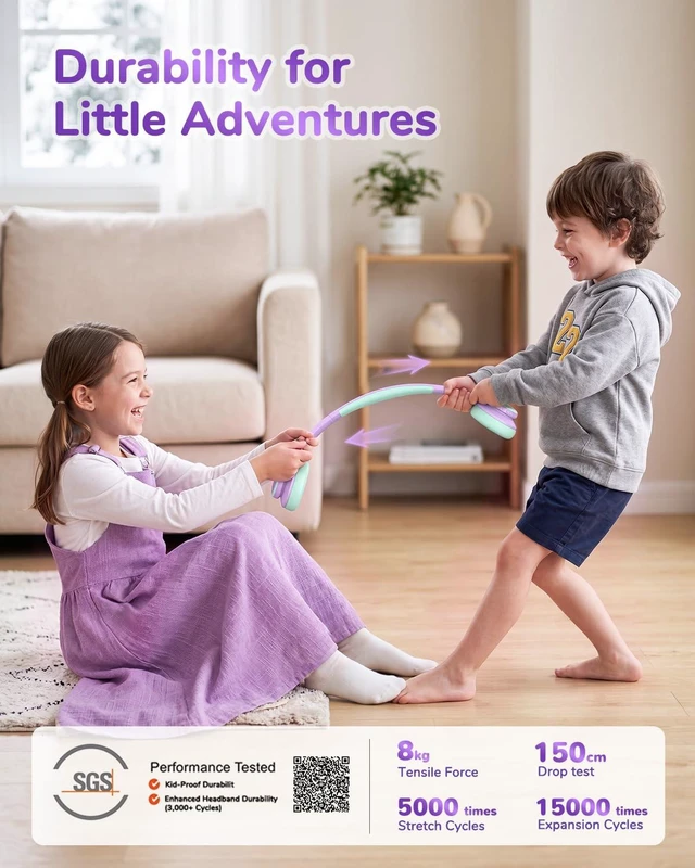 Alt view image 6 of 7 - BTH26 Active Noise Cancelling Headphones for Kids, 60H Playtime SafeSound Tech 3.1, USB C Fast Charging, Bluetooth5.4, Kids Bluetooth Headphones, with Mic AUX Cord for iPad Airplane, Purple