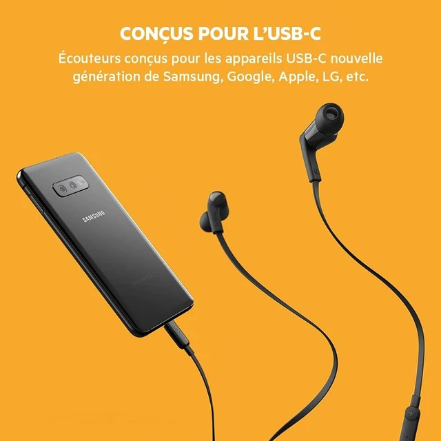Alt view image 3 of 7 - Wired Earbuds with USB-C Connector, Built-in Mic In-ear headphones, tangle-free cable, inline remote, volume and track controls, USB-C smartphones, tablets