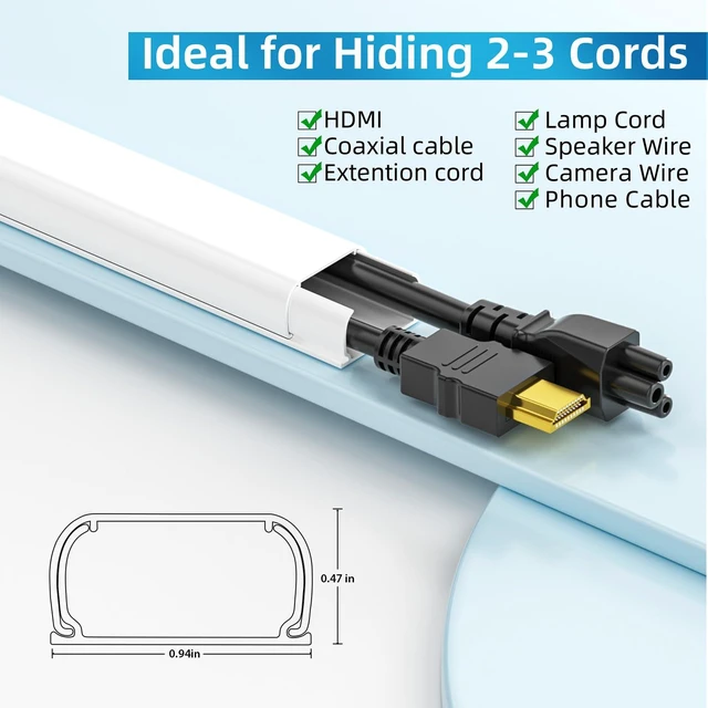 Alt view image 2 of 6 - 142in Wall Cord Hider for 2-3 Cords, W0.94in H0.47in, White Medium Cord Covers for Wires on wall, On-Wall Cord Cover Cable Concealer