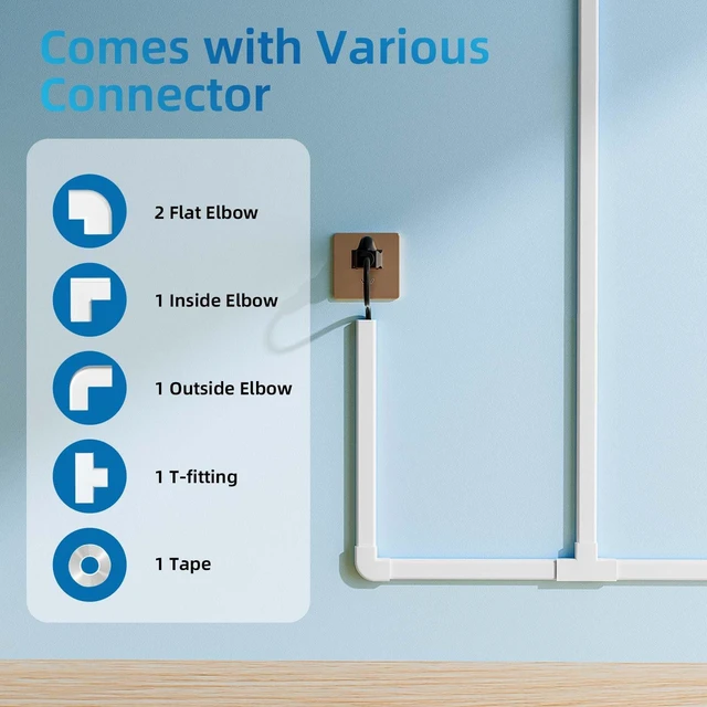 Alt view image 3 of 6 - 142in Wall Cord Hider for 2-3 Cords, W0.94in H0.47in, White Medium Cord Covers for Wires on wall, On-Wall Cord Cover Cable Concealer