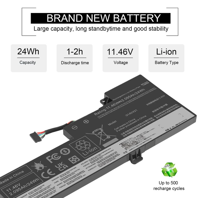 Alt view image 4 of 7 - 01AV421 01AV419 01AV420 01AV489 Laptop Battery Compatible with Lenovo ThinkPad T470 T480 T580 A475 A485 TP25 Series SB10K97577 SB10K97576 SB10K97578