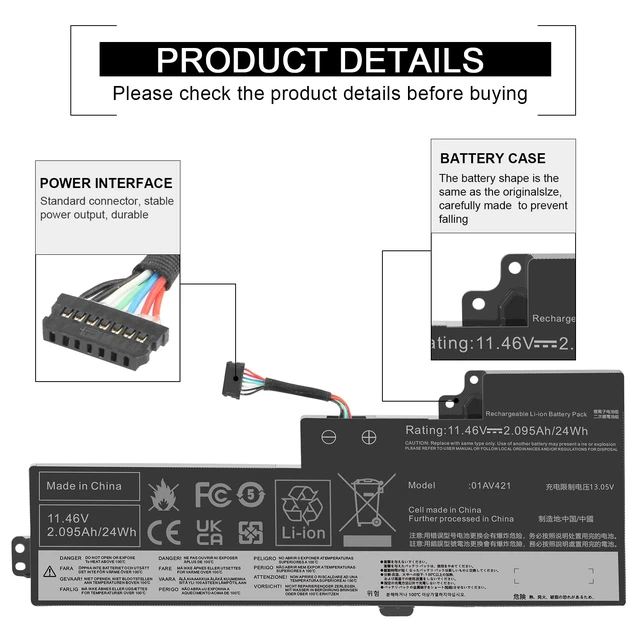 Alt view image 3 of 7 - 01AV421 01AV419 01AV420 01AV489 Laptop Battery Compatible with Lenovo ThinkPad T470 T480 T580 A475 A485 TP25 Series SB10K97577 SB10K97576 SB10K97578