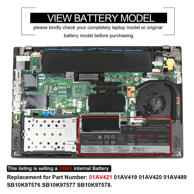 Alt view image 6 of 7 - 01AV421 01AV419 01AV420 01AV489 Laptop Battery Compatible with Lenovo ThinkPad T470 T480 T580 A475 A485 TP25 Series SB10K97577 SB10K97576 SB10K97578