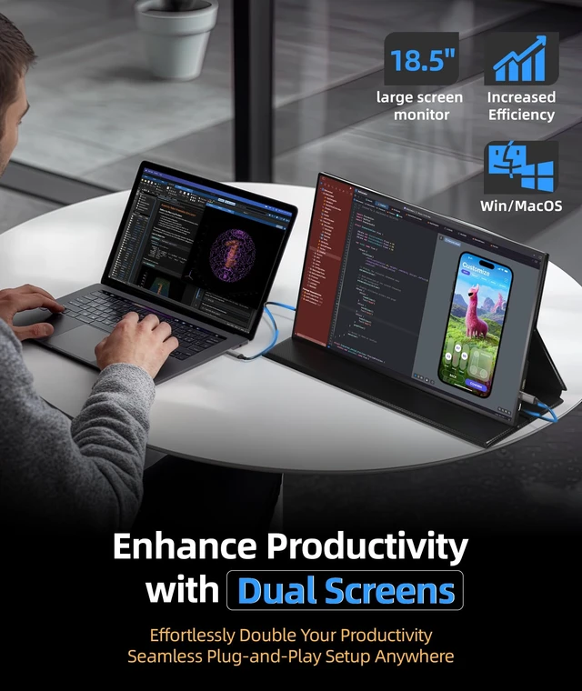 Alt view image 3 of 7 - 18.5Inch Laptop Monitor,100% sRGB FHD 1080P Second Screen 60Hz USB-C Mini HDMI Large Monitor for Laptop,Mac mini PC,PS5/Switch,with Magnetic Case,Built-in Speakers,VESA-ready