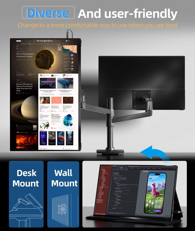Alt view image 6 of 7 - 18.5Inch Laptop Monitor,100% sRGB FHD 1080P Second Screen 60Hz USB-C Mini HDMI Large Monitor for Laptop,Mac mini PC,PS5/Switch,with Magnetic Case,Built-in Speakers,VESA-ready