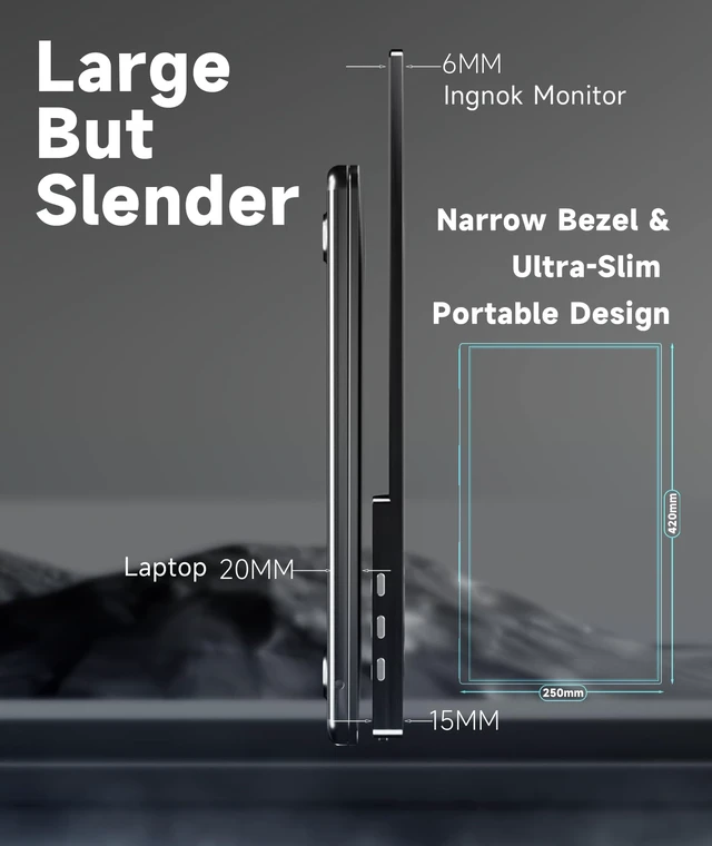 Alt view image 7 of 7 - 18.5Inch Laptop Monitor,100% sRGB FHD 1080P Second Screen 60Hz USB-C Mini HDMI Large Monitor for Laptop,Mac mini PC,PS5/Switch,with Magnetic Case,Built-in Speakers,VESA-ready