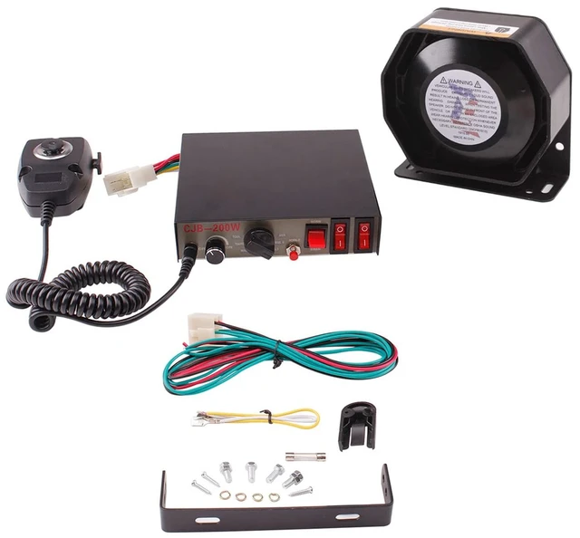 Main image of Police Siren Speaker PA System Kit with Mic 12V Pa Speaker Alarm Multiple Sound Modes, High-Power Main Unit, 150dB, Handheld Push-Button Controller, Waterproof Design, Universal 12V Vehicles