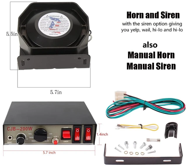 Alt view image 4 of 6 - Police Siren Speaker PA System Kit with Mic 12V Pa Speaker Alarm Multiple Sound Modes, High-Power Main Unit, 150dB, Handheld Push-Button Controller, Waterproof Design, Universal 12V Vehicles