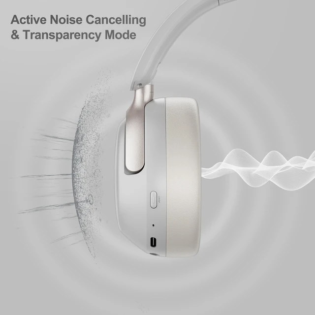 Alt view image 3 of 6 - QC30 Hybrid Active Noise Cancelling Headphones, 60H Playtime, Built-in Mic, Wireless Over Ear Headsets with Case,Bluetooth 5.4,Deep Bass Comfort Fit Soft-Earpads Fast Charging -White Smoke