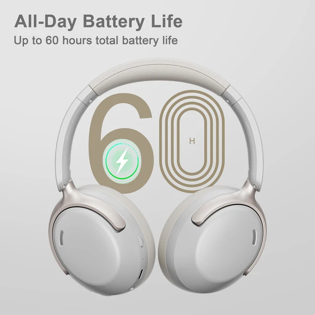 Alt view image 4 of 6 - QC30 Hybrid Active Noise Cancelling Headphones, 60H Playtime, Built-in Mic, Wireless Over Ear Headsets with Case,Bluetooth 5.4,Deep Bass Comfort Fit Soft-Earpads Fast Charging -White Smoke