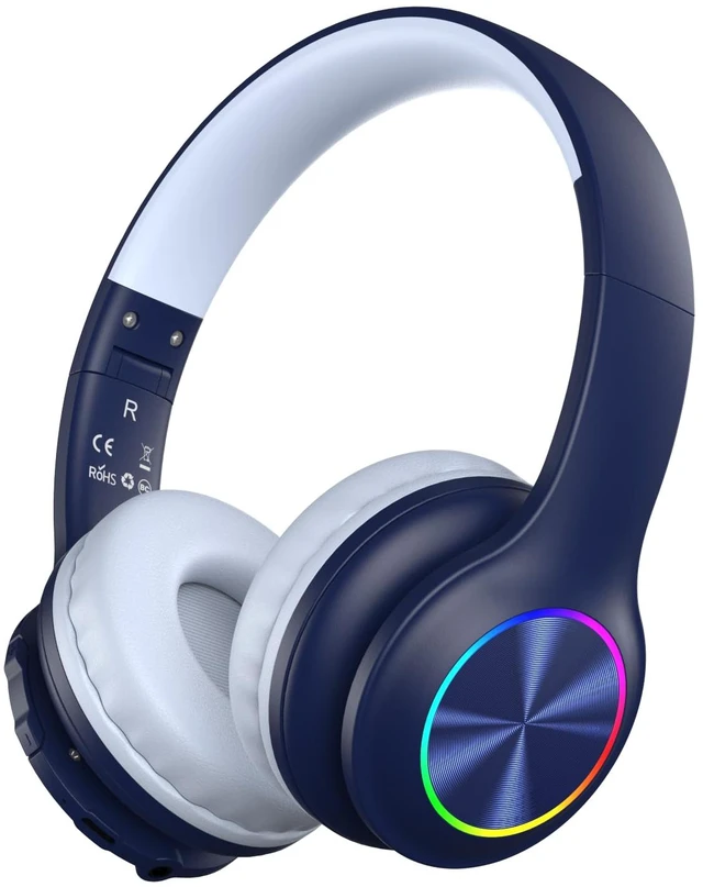 Main image of Kids Bluetooth 6.0 Headphones, LED Light, 85Hours Playtimes Type-C Fast Charging, 85/94dB Volume Limited, Comfort Wireless Headphones with Built-in Mic, Wired & TF Card Mode, Navy Blue