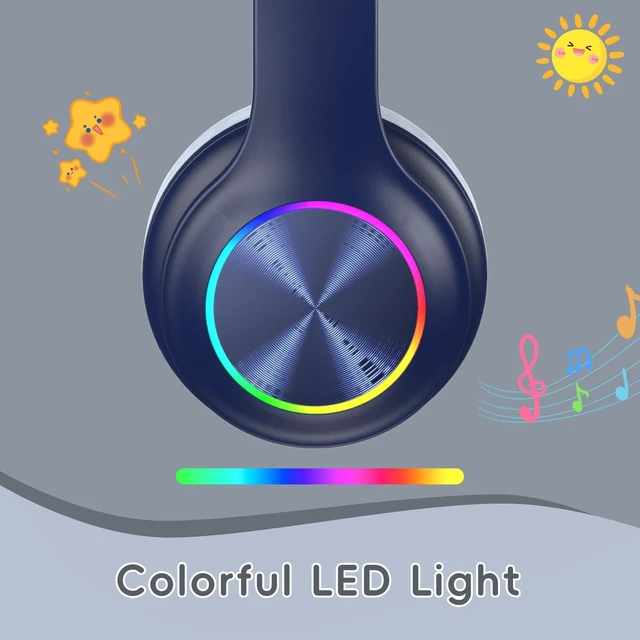 Alt view image 7 of 7 - Kids Bluetooth 6.0 Headphones, LED Light, 85Hours Playtimes Type-C Fast Charging, 85/94dB Volume Limited, Comfort Wireless Headphones with Built-in Mic, Wired & TF Card Mode, Navy Blue