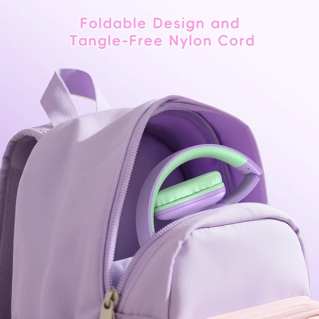 Alt view image 6 of 7 - Kids Bluetooth 6.0 Headphones, LED Light, 85Hours Playtime Type-C Fast Charging, 85/94dB Volume Limited, Comfort Wireless Headphones with Built-in Mic, Green and Purple