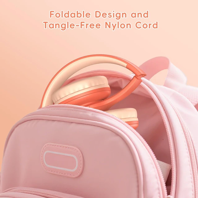 Alt view image 7 of 7 - Kids Bluetooth 6.0 Headphones, LED Light, 85Hours Playtime Type-C Fast Charging, 85/94dB Volume Limited, Comfort Wireless Headphones with Built-in Mic, Pink and Orange