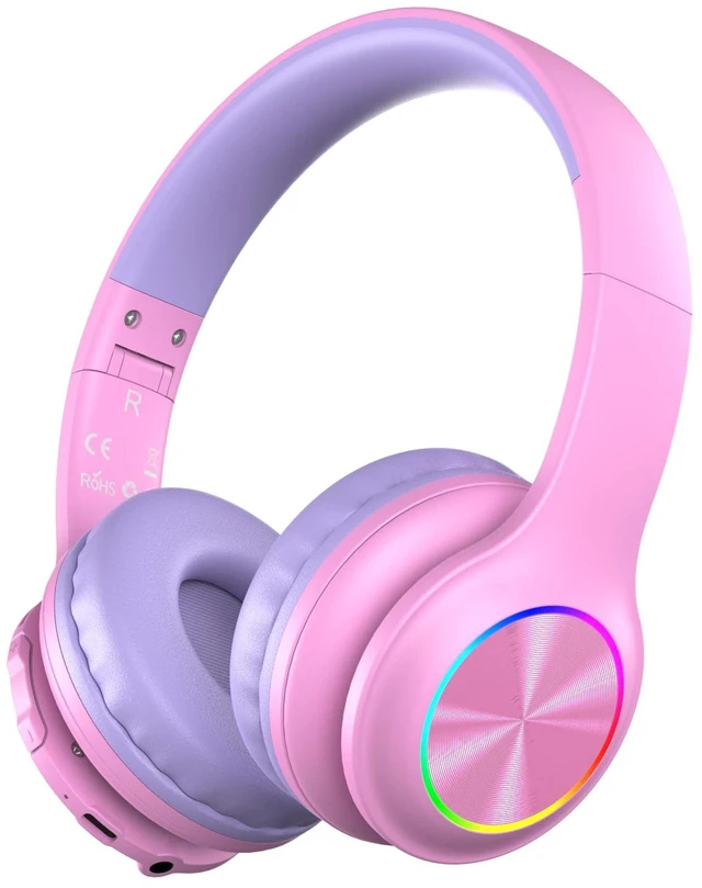 Main image of Kids Bluetooth 6.0 Headphones, LED Light, 85Hours Playtime Type-C Fast Charging, 85/94dB Volume Limited, Comfort Wireless Headphones with Built-in Mic, Wired & TF Card Mode,Pink
