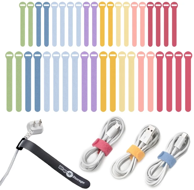 Main image of Self-Gripping Cable Ties by - Assorted 40-Pack Macaron Reusable Hook and Loop Cord Wraps for Home Office Desk Organization