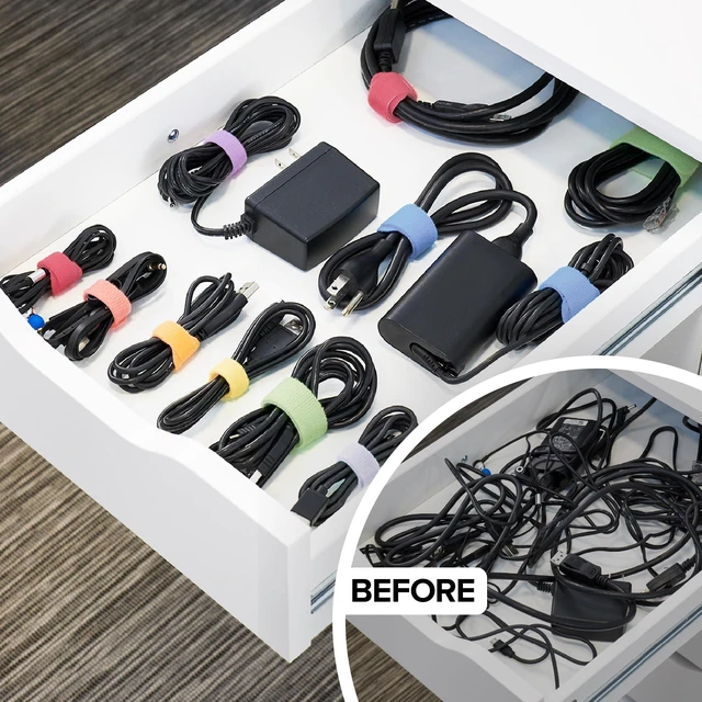 Alt view image 2 of 7 - Self-Gripping Cable Ties by - Assorted 40-Pack Macaron Reusable Hook and Loop Cord Wraps for Home Office Desk Organization