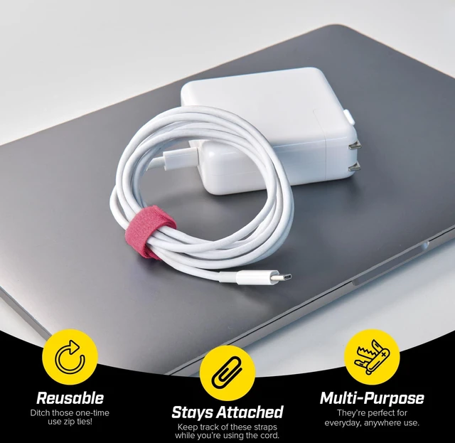 Alt view image 3 of 7 - Self-Gripping Cable Ties by - Assorted 40-Pack Macaron Reusable Hook and Loop Cord Wraps for Home Office Desk Organization