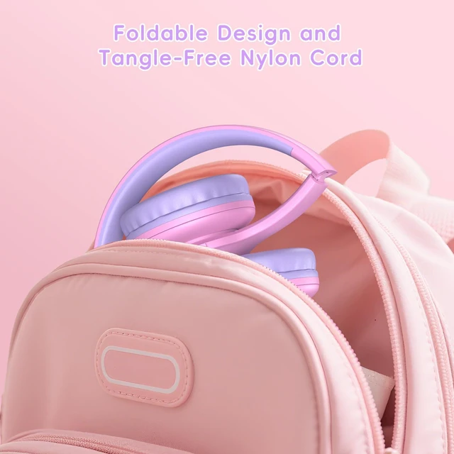 Alt view image 6 of 7 - Kids Bluetooth 6.0 Headphones, LED Light, 85Hours Playtime Type-C Fast Charging, 85/94dB Volume Limited, Comfort Wireless Headphones with Built-in Mic, Wired & TF Card Mode,Pink