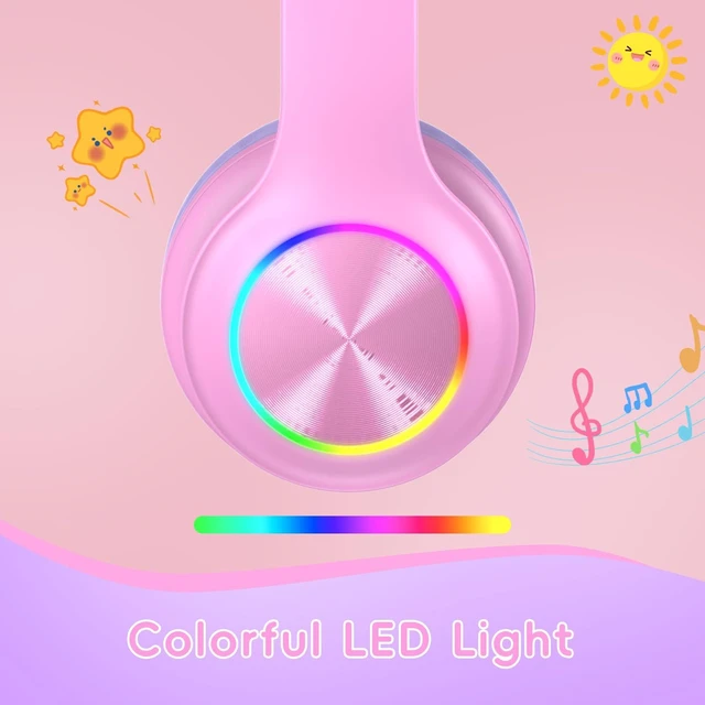 Alt view image 7 of 7 - Kids Bluetooth 6.0 Headphones, LED Light, 85Hours Playtime Type-C Fast Charging, 85/94dB Volume Limited, Comfort Wireless Headphones with Built-in Mic, Wired & TF Card Mode,Pink