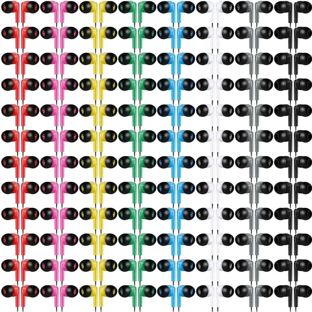 Main image of 160 Packs Bulk Wired Earbuds Classroom Students,Bright Color 8 Colors Individually Wrapped Earphones, Kids School Library Disposable Headphones 3.5mm Plug, In-ear Design Testing Training