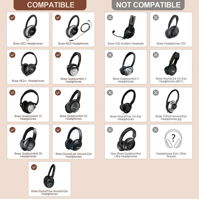 Alt view image 2 of 7 - Replacement Ear Pads Cushions for Bose QuietComfort QC 35 (ii) 25 15 2 Headphones, Upgraded Earpads for QC35 (ii) QC25 QC15 QC2 SoundTrue/SoundLink AE2/AE2i/AE2w Around-Ear Headphones (Brown)