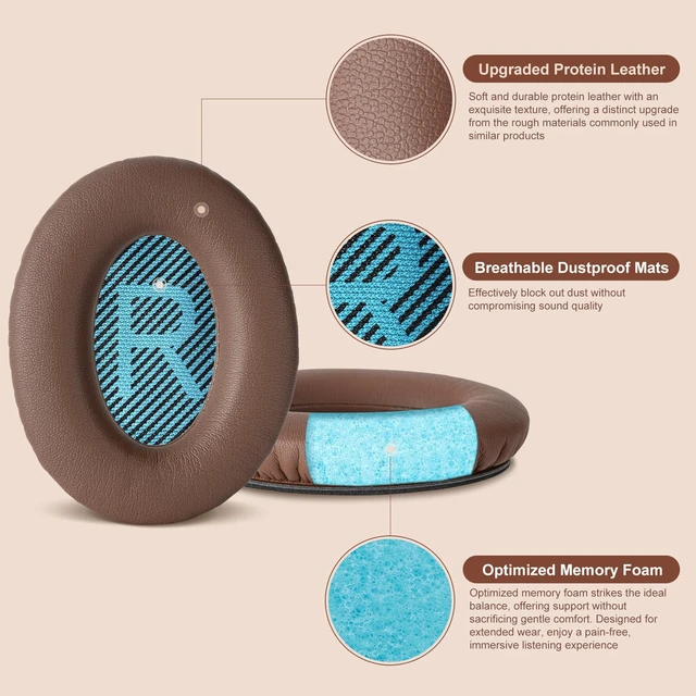 Alt view image 3 of 7 - Replacement Ear Pads Cushions for Bose QuietComfort QC 35 (ii) 25 15 2 Headphones, Upgraded Earpads for QC35 (ii) QC25 QC15 QC2 SoundTrue/SoundLink AE2/AE2i/AE2w Around-Ear Headphones (Brown)