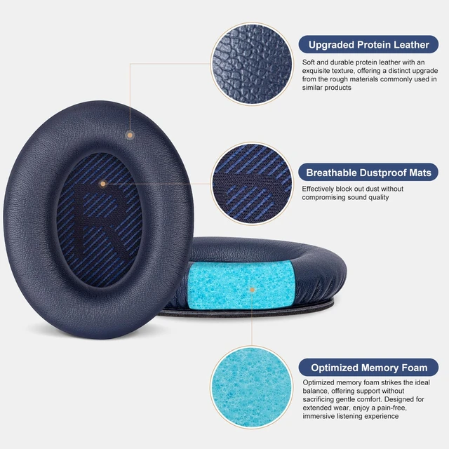 Alt view image 3 of 7 - Replacement Ear Pads Cushions for Bose QuietComfort QC 35 (ii) 25 15 2 Headphones, Earpads for QC35 (ii) QC25 QC15 QC2 SoundTrue/SoundLink AE2/AE2i/AE2w Around-Ear Headphones (MidnightBlue)