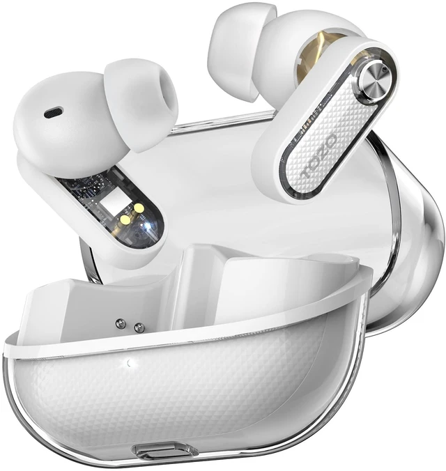 Main image of Crystal Pods Hybrid Active Noise Cancelling Wireless Earbuds, White 10mm Drivers Deep Bass, 4 Mics Smart ENC AI Calls, Real-Time AI Translation, 32 EQ via App, Bluetooth 5.4, 70H,Crystal Design
