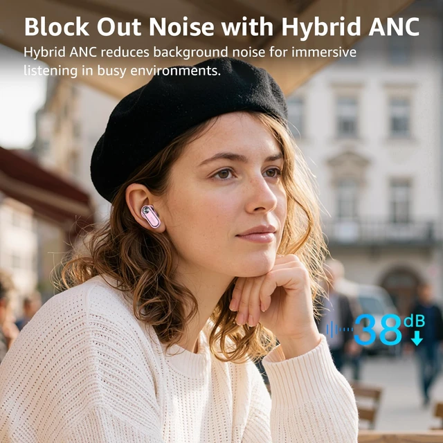 Alt view image 3 of 7 - Crystal Pods Hybrid Active Noise Cancelling Wireless Earbuds, Pink 10mm Drivers Deep Bass, 4 Mics Smart ENC AI Calls, Real-Time AI Translation, 32 EQ via App, Bluetooth 5.4, 70H,Crystal Design