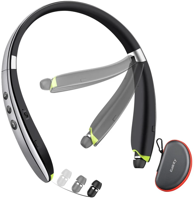 Main image of Bluetooth Headset, Neckband Bluetooth Headphones with Retractable Earbuds 2026 Upgraded Noise Cancelling Stereo Earphones with Mic, Foldable Wireless Headphones for Sports Office w/Carry Case(Grey)