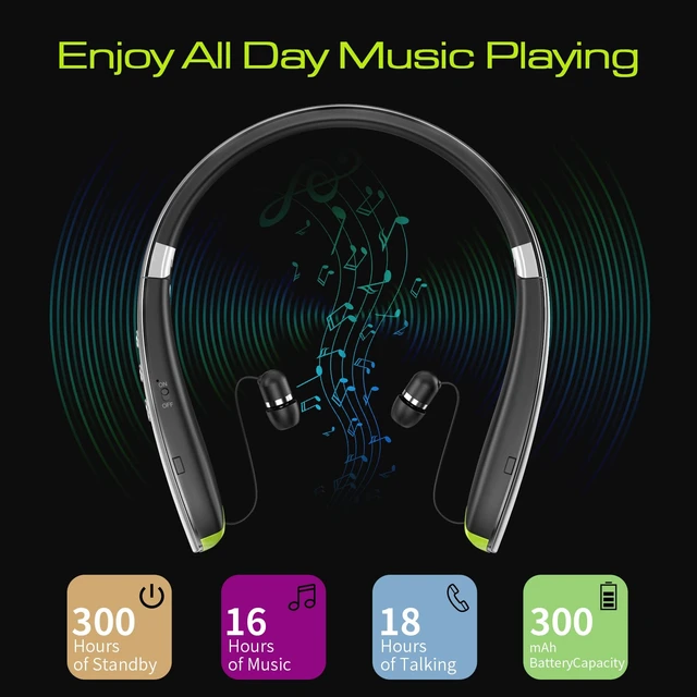 Alt view image 3 of 7 - Bluetooth Headset, Neckband Bluetooth Headphones with Retractable Earbuds 2026 Upgraded Noise Cancelling Stereo Earphones with Mic, Foldable Wireless Headphones for Sports Office w/Carry Case(Grey)