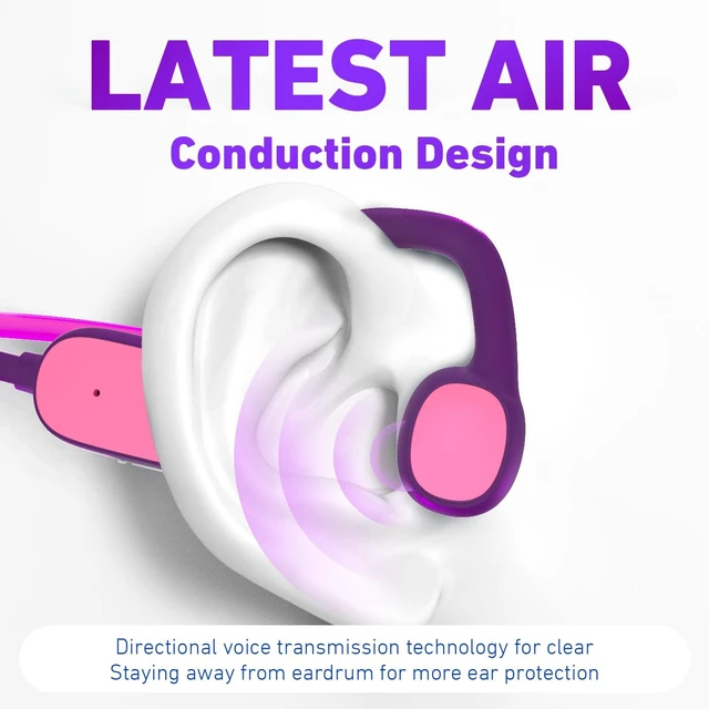 Alt view image 2 of 6 - Kids Headphones, Bluetooth 5.2 Air Conduction Open Ear Headphones 85dB Volume Limiting, Stereo Sound with Mic, IPX5 Waterproof, 20H Playtime, Perfect for School and Outdoor Activities-Purple