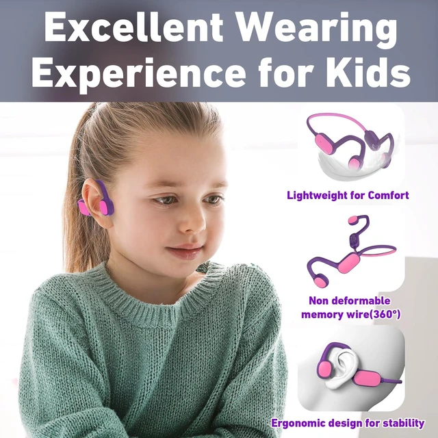 Alt view image 3 of 6 - Kids Headphones, Bluetooth 5.2 Air Conduction Open Ear Headphones 85dB Volume Limiting, Stereo Sound with Mic, IPX5 Waterproof, 20H Playtime, Perfect for School and Outdoor Activities-Purple