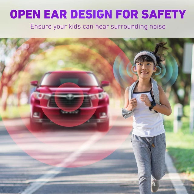 Alt view image 4 of 6 - Kids Headphones, Bluetooth 5.2 Air Conduction Open Ear Headphones 85dB Volume Limiting, Stereo Sound with Mic, IPX5 Waterproof, 20H Playtime, Perfect for School and Outdoor Activities-Purple
