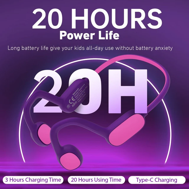 Alt view image 6 of 6 - Kids Headphones, Bluetooth 5.2 Air Conduction Open Ear Headphones 85dB Volume Limiting, Stereo Sound with Mic, IPX5 Waterproof, 20H Playtime, Perfect for School and Outdoor Activities-Purple
