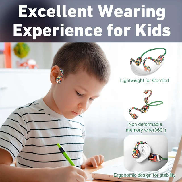 Alt view image 3 of 7 - Kids Headphones, Bluetooth 5.2 Air Conduction Open Ear Headphones 85dB Volume Limiting, Stereo Sound with Mic, IPX5 Waterproof, 20H Playtime, Perfect for School and Outdoor, Yellow